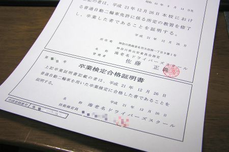 二輪の卒業証明書