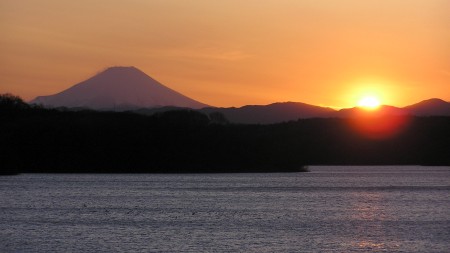 夕日と富士山